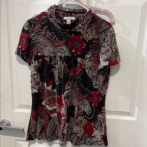 Dress Barn Floral Paisley Women's Top - Red and Black